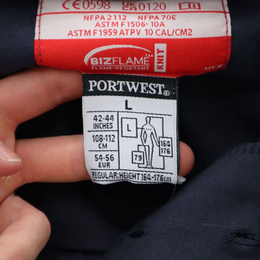Portwest T-Shirt Men's Large FR32 Bizflame Flame Resistant Henley Long Sleeve - Picture 9 of 13